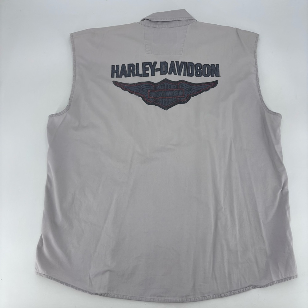 Harley Davidson Vintage 90s Eagle Spellout Logo Sleeveless Button Down Shirt